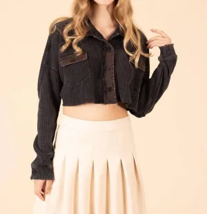 All Night Long Crop Shacket In Black