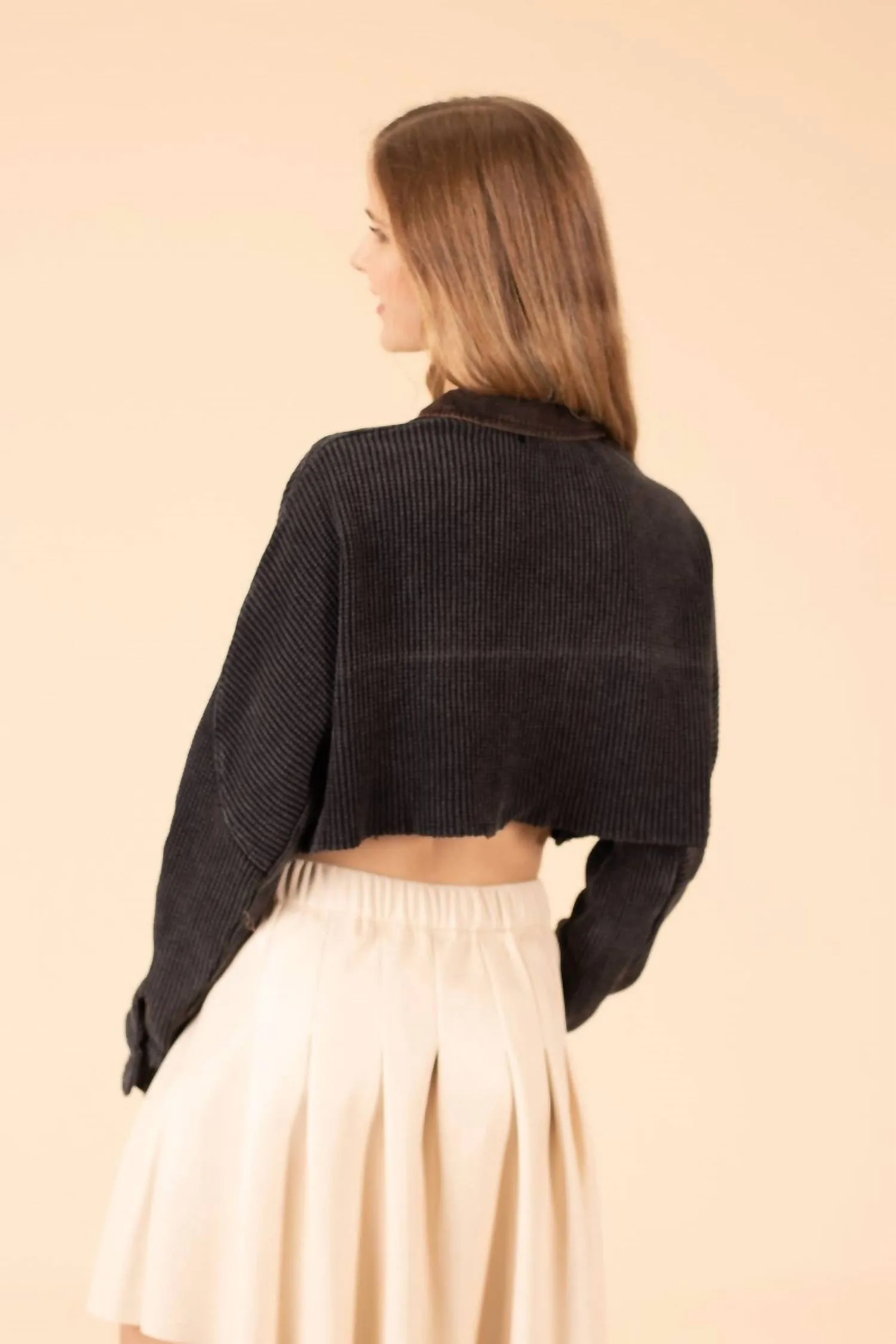All Night Long Crop Shacket In Black