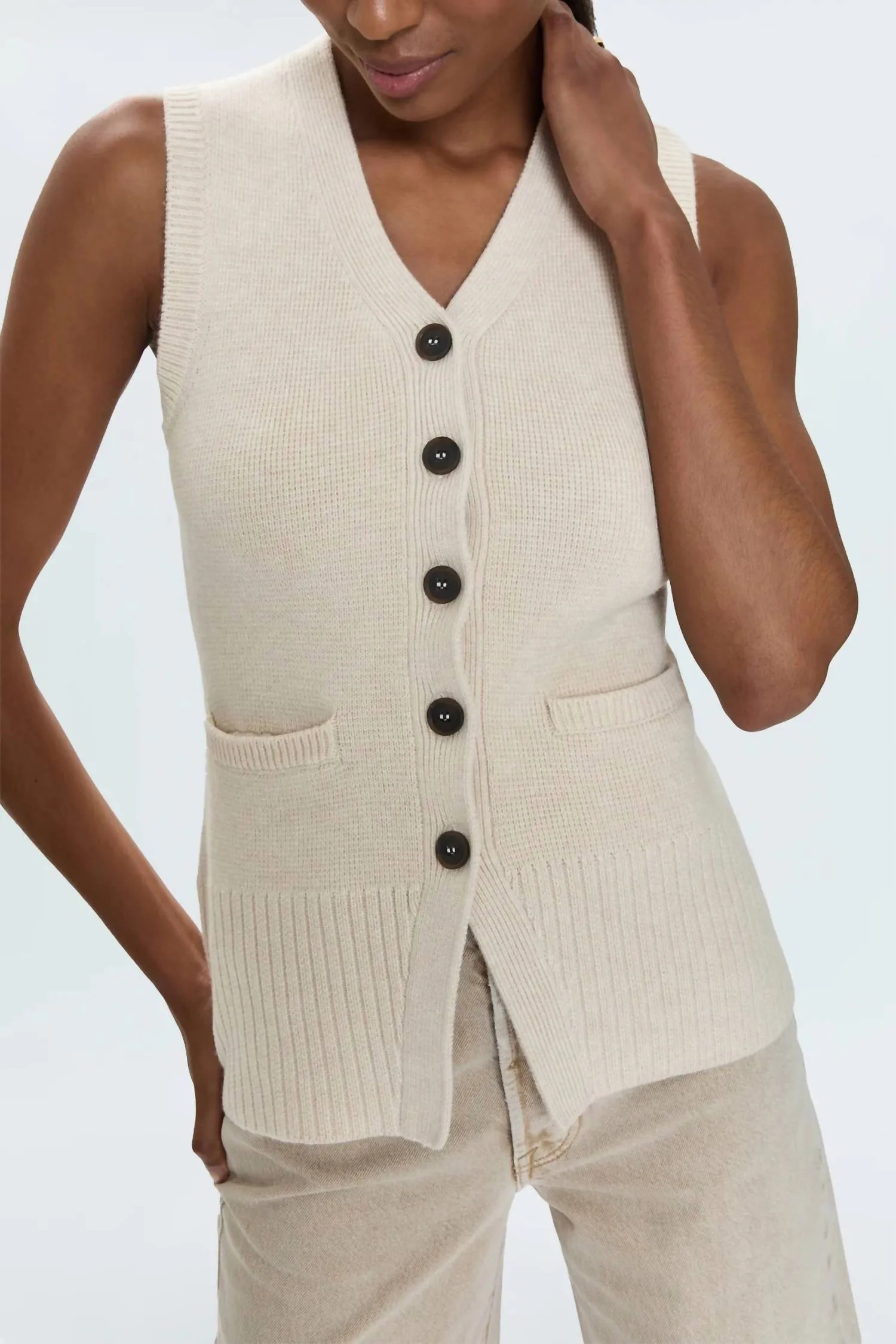 Audra Vest Cardigan In Soft Dove