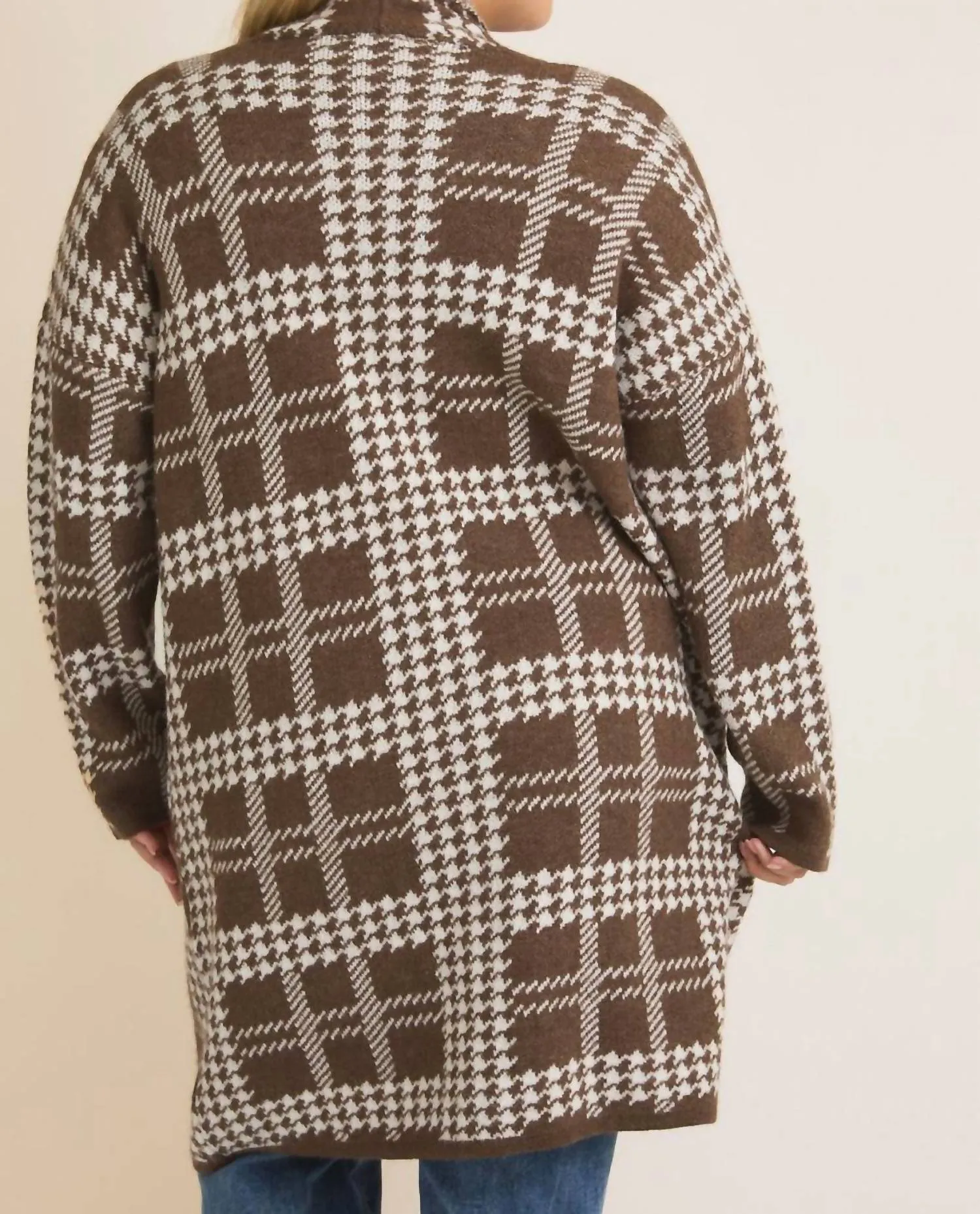 Audrey Houndstooth Cardigan In Brown