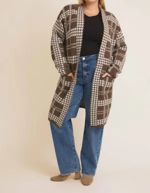 Audrey Houndstooth Cardigan In Brown