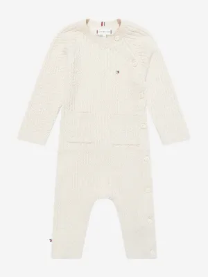 Baby Cable Knit Coverall With Gift Box in Beige