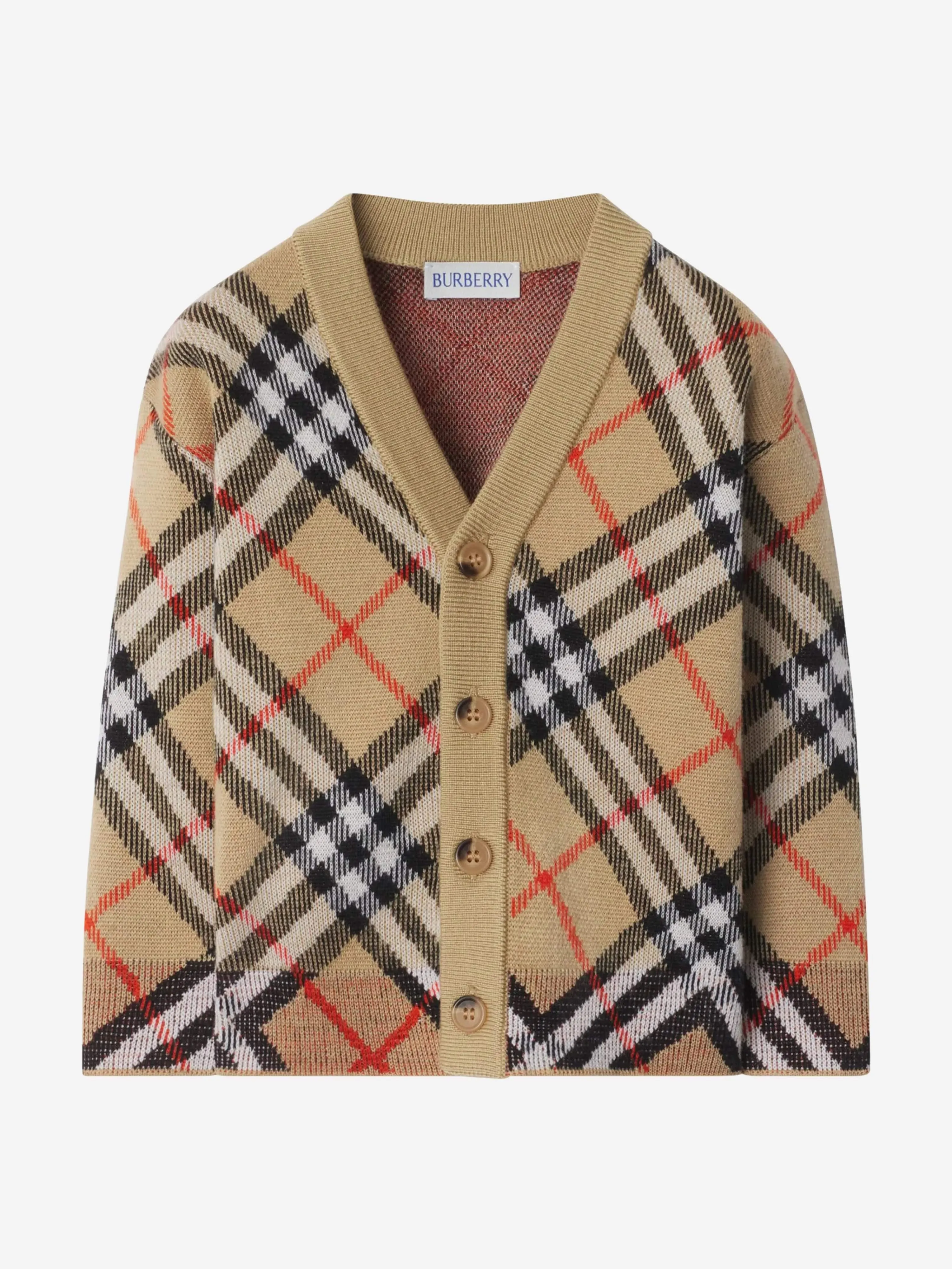 Baby Check Wool Cardigan in Beige