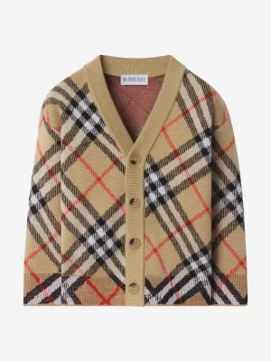 Baby Check Wool Cardigan in Beige