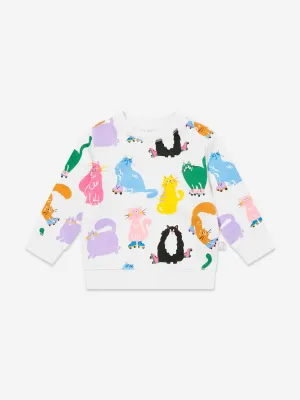 Baby Girls Cat Print Sweatshirt in Ivory