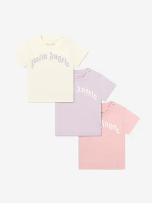 Baby Girls Curved Logo 3 Pack T-Shirt Set in Multicolour