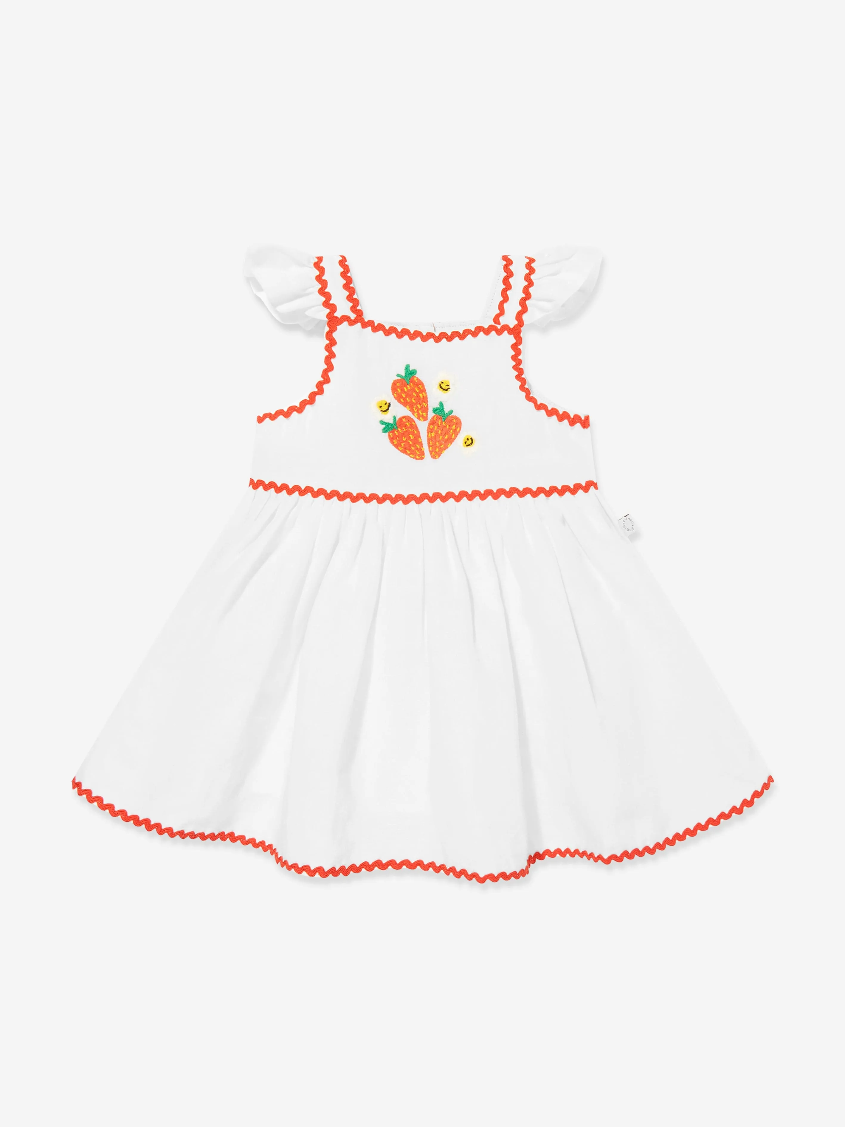 Baby Girls Linen Strawberry Dress in Ivory