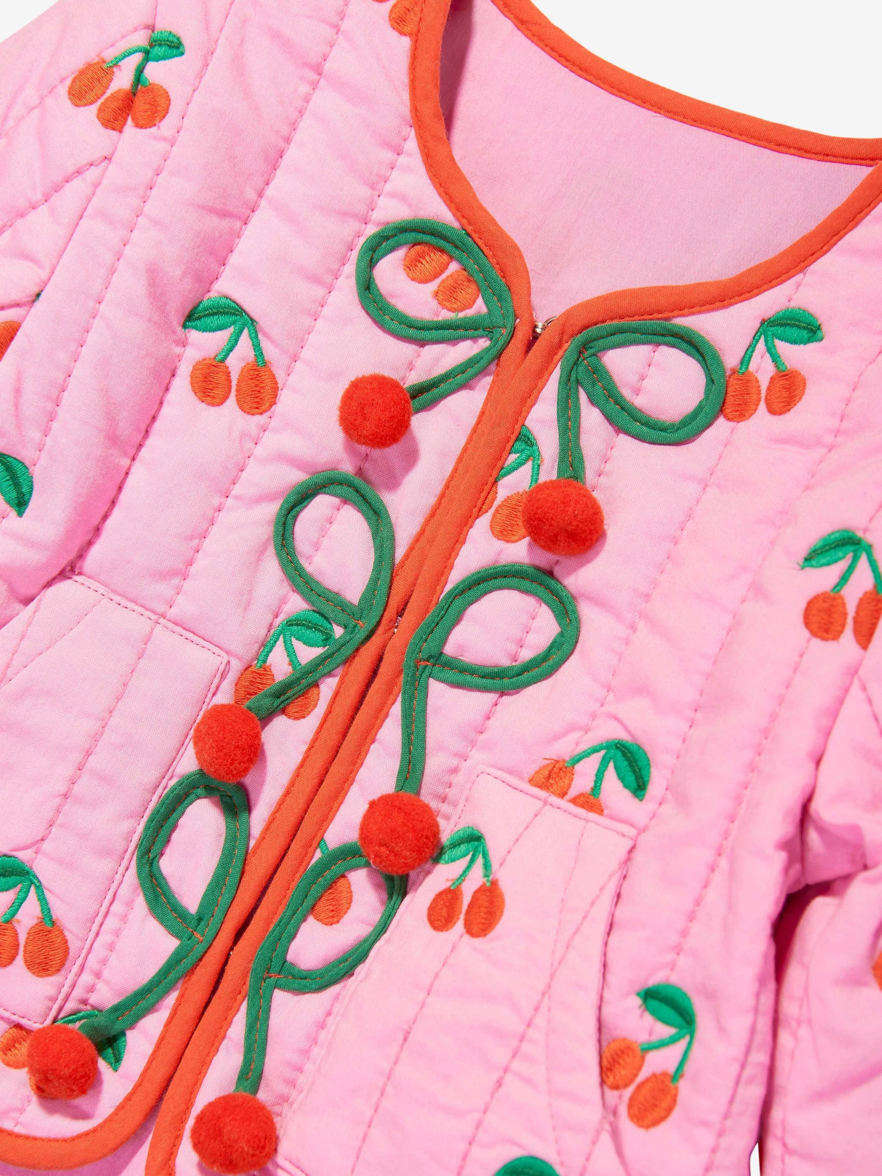 Baby Girls Quilted Cherries Jacket in Pink