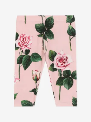 Baby Girls Rose Print Leggings in Pink