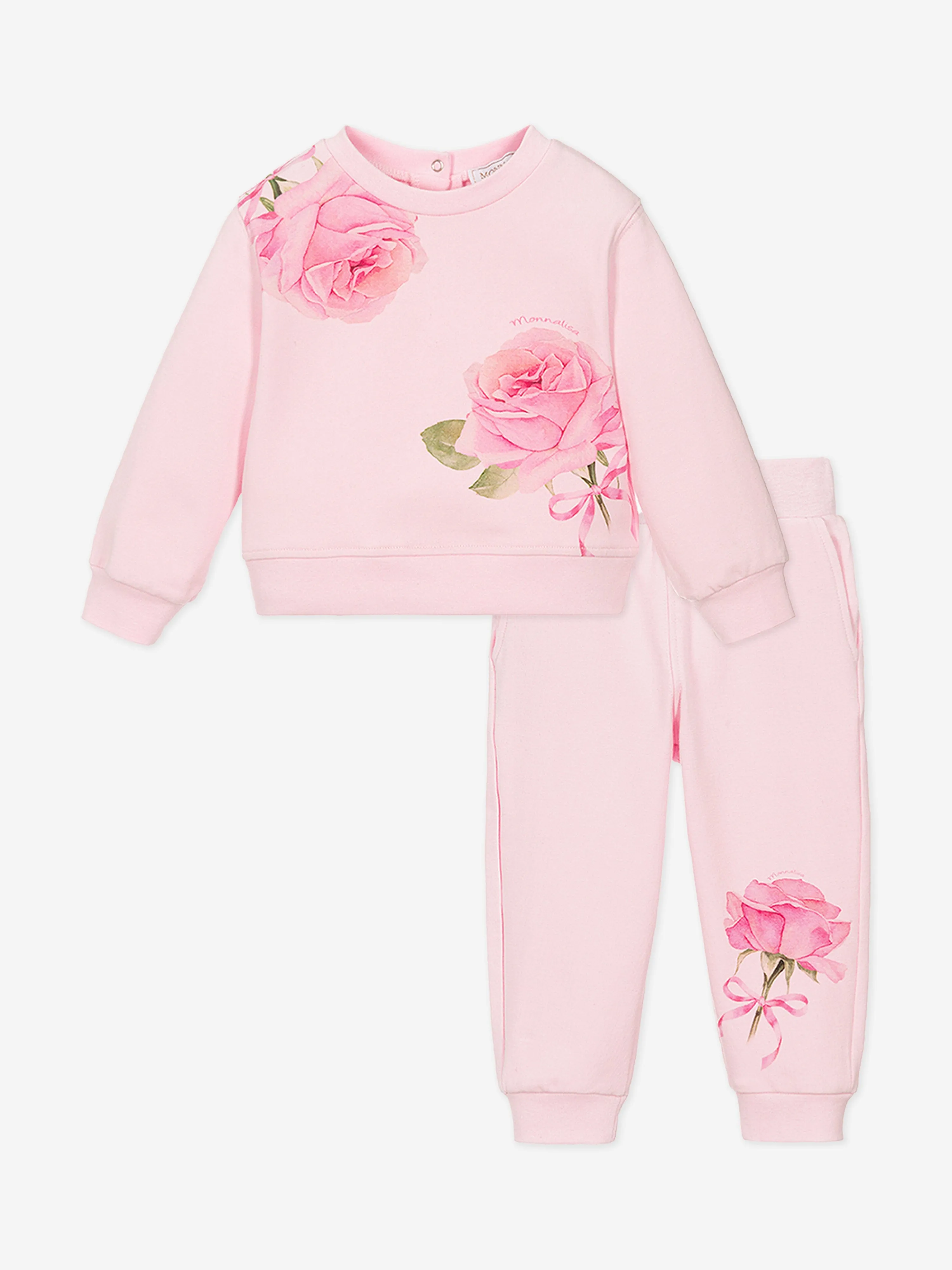 Baby Girls Rose Print Tracksuit in Pink