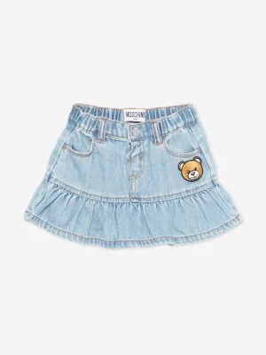 Baby Girls Teddy Bear Denim Skirt in Blue