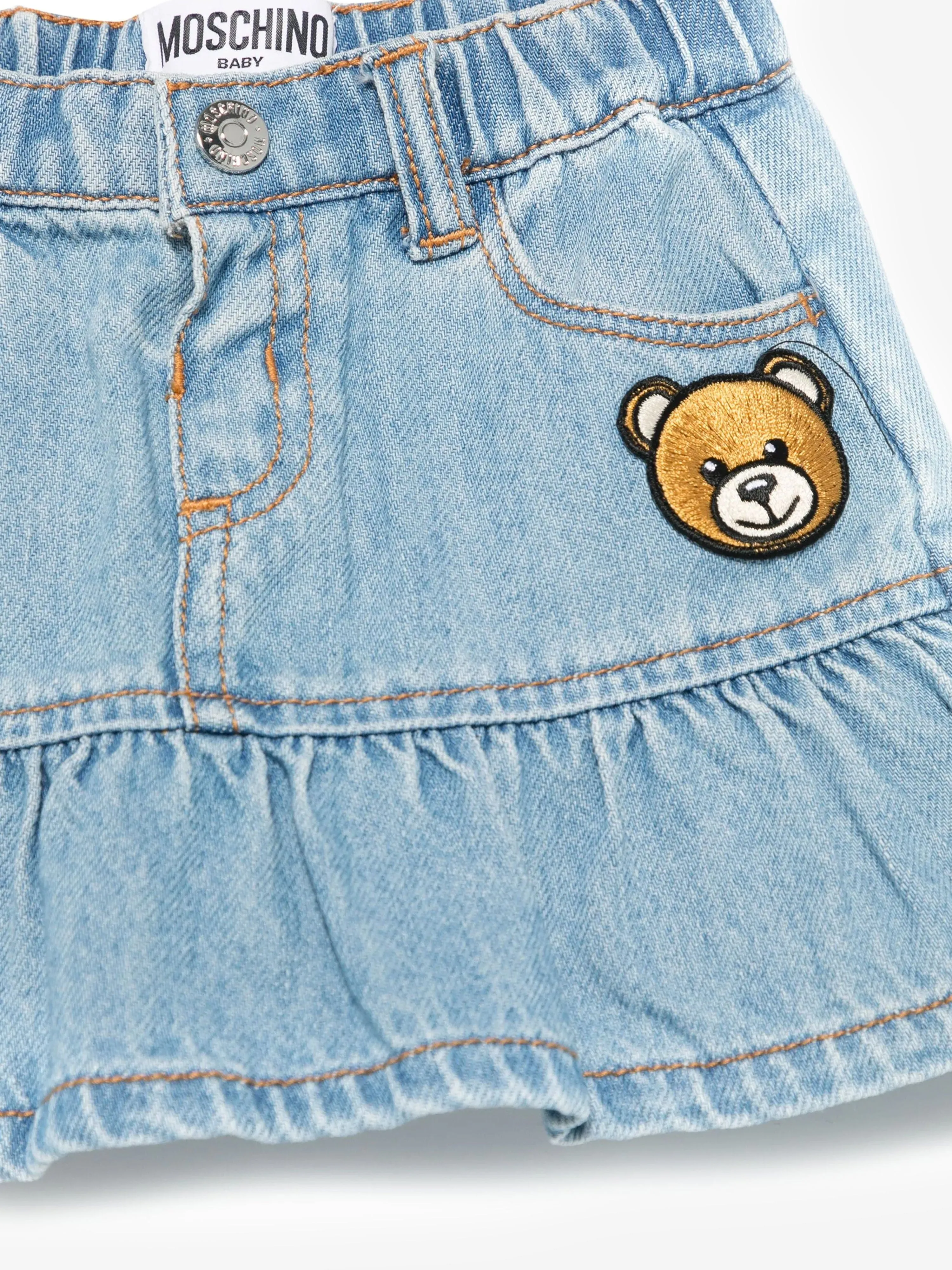 Baby Girls Teddy Bear Denim Skirt in Blue