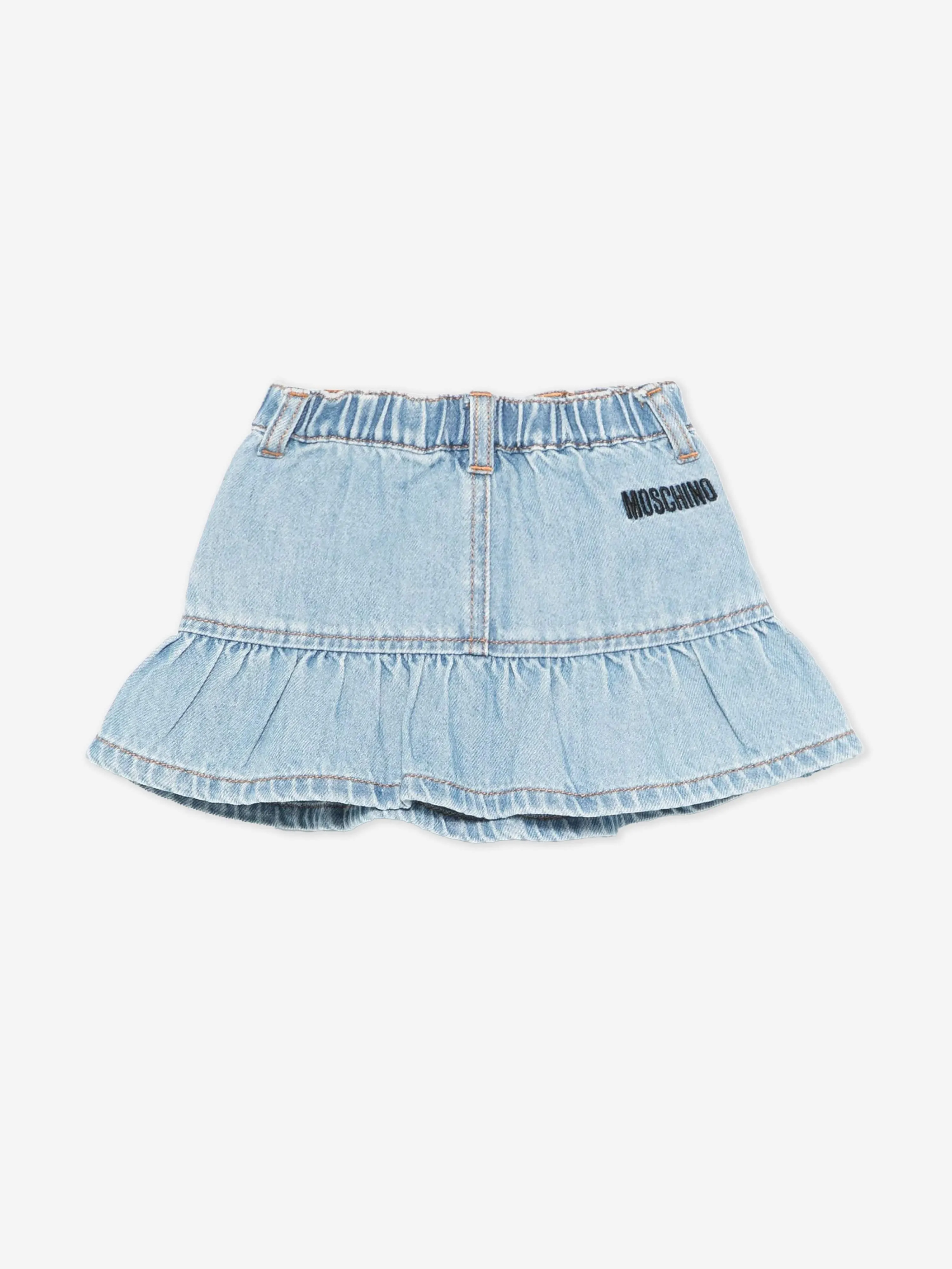 Baby Girls Teddy Bear Denim Skirt in Blue