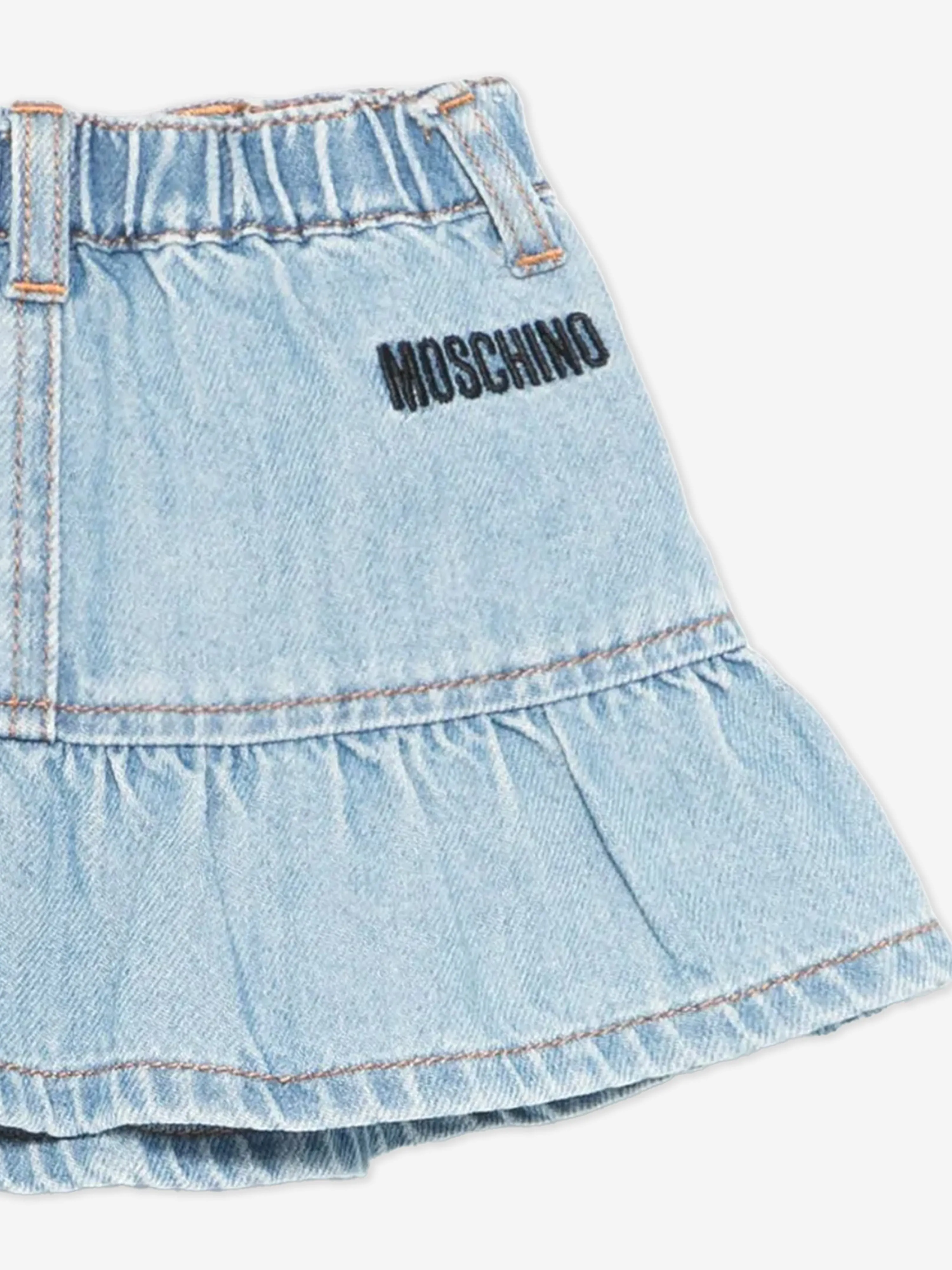 Baby Girls Teddy Bear Denim Skirt in Blue