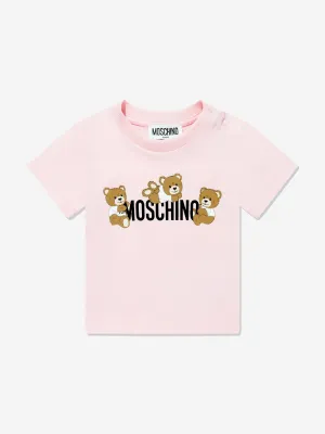Baby Girls Teddy Bear Logo T-Shirt in Pink