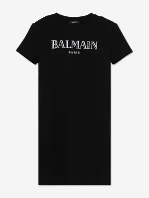 Balmain Girls Logo Jersey Dress in Black