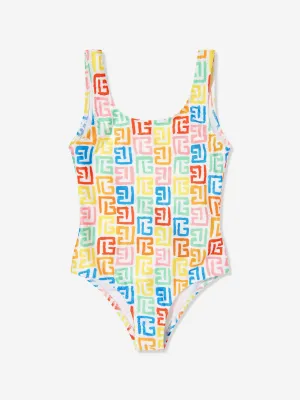 Balmain Girls Monogram Swimsuit in Multicolour