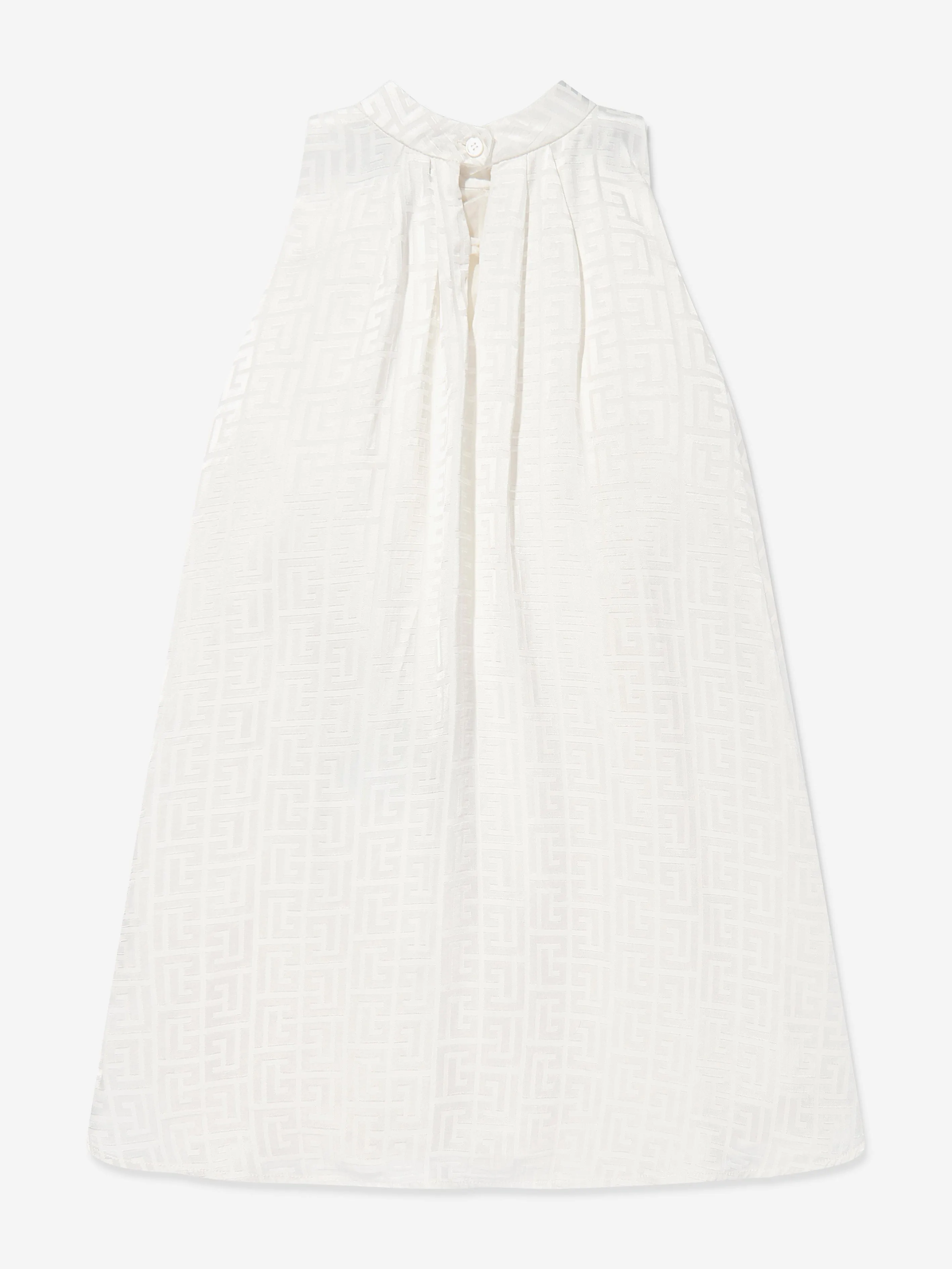 Balmain Girls Sleeveless Monogram Dress in Ivory