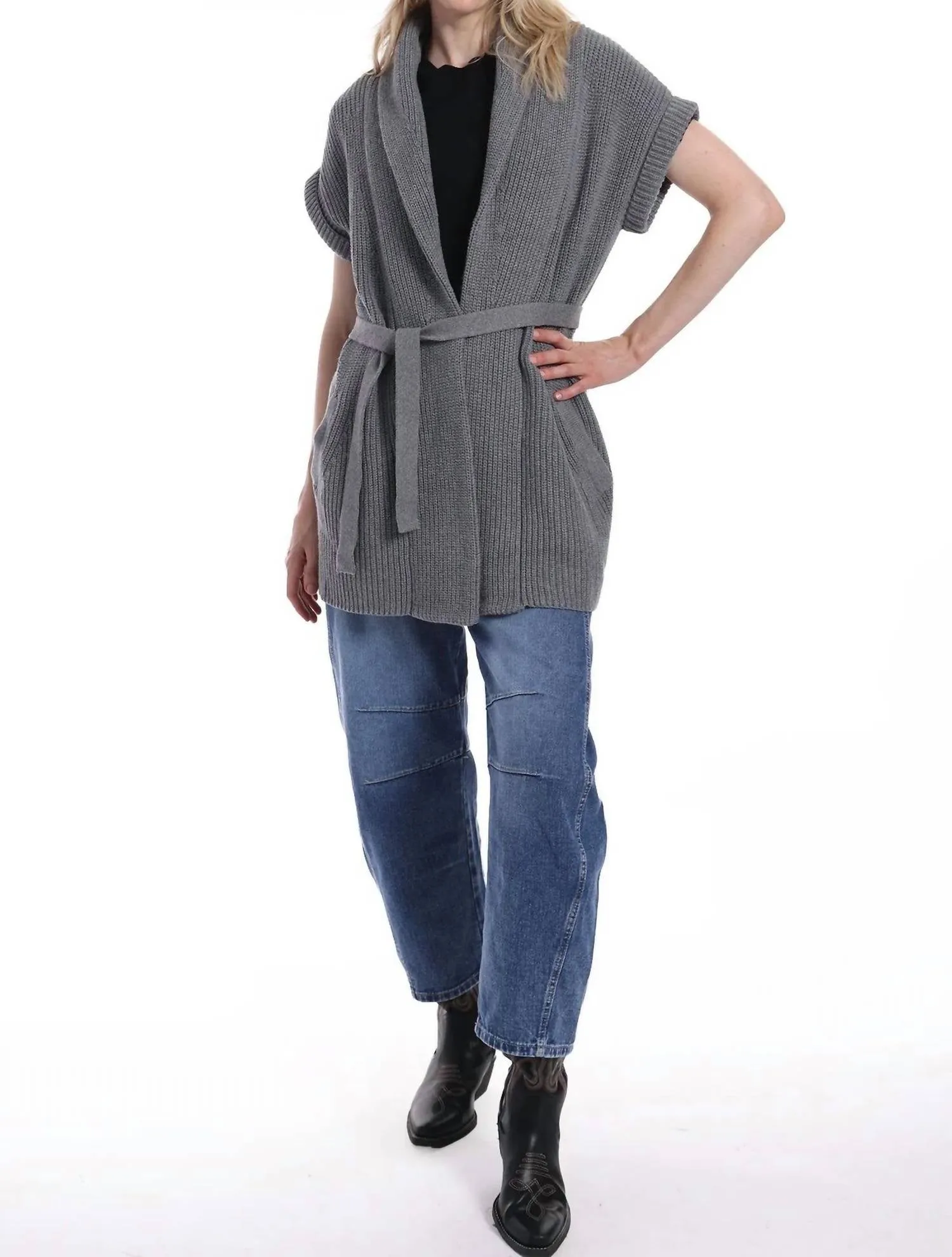 Belted Cardigan In Grey Shadow