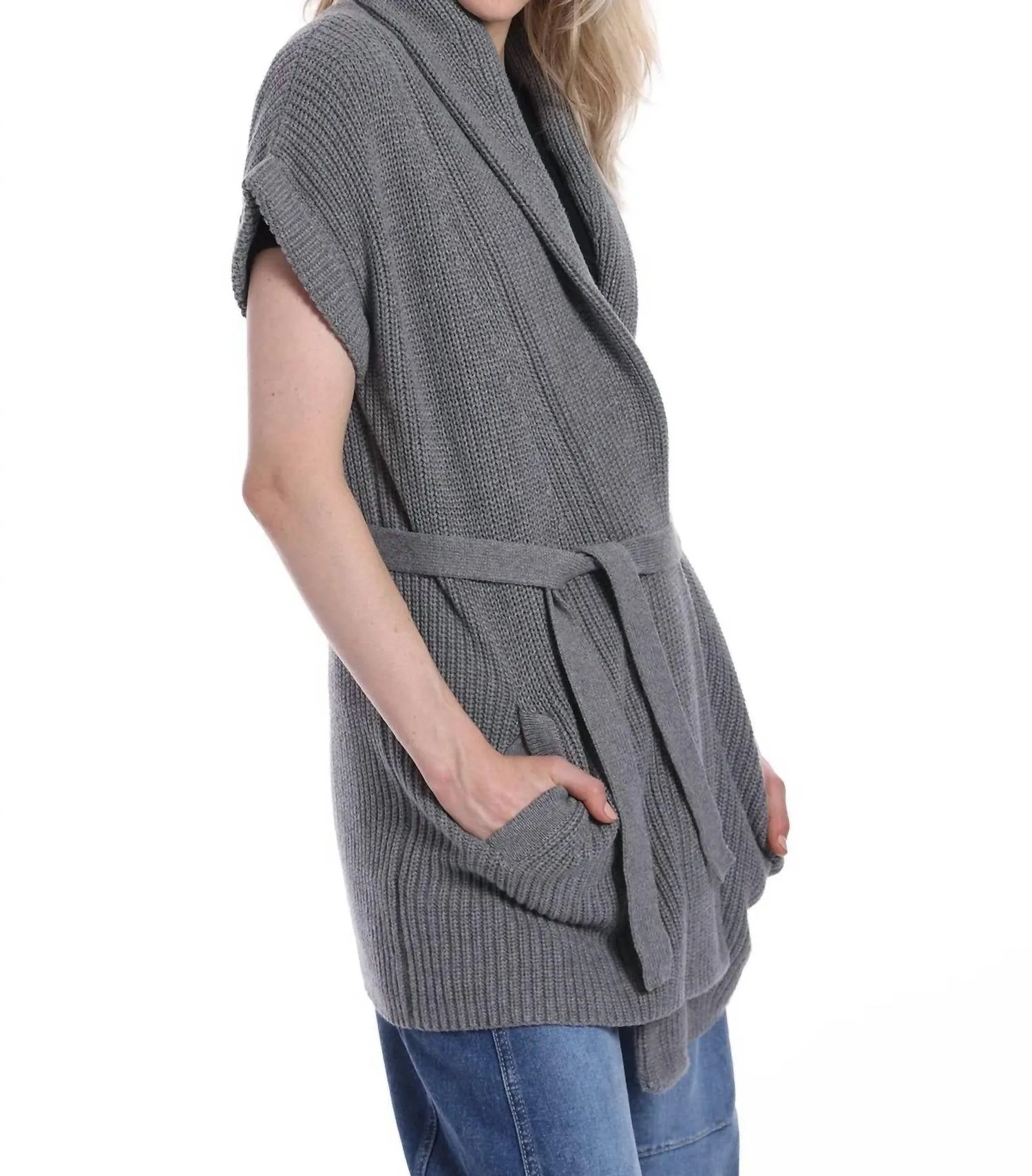 Belted Cardigan In Grey Shadow
