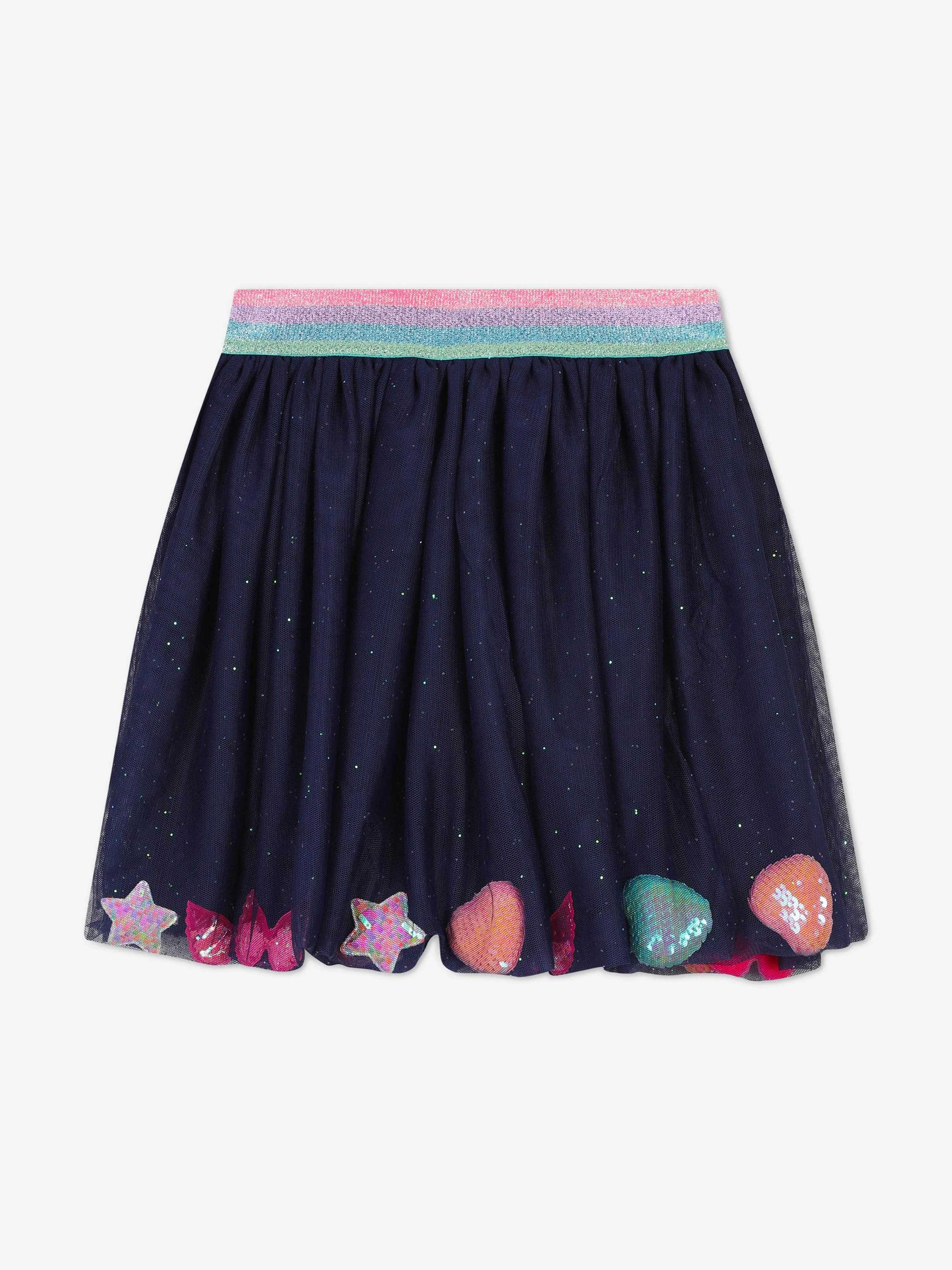 Billieblush Girls Glitter Mesh Skirt in Navy