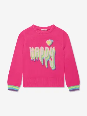 Billieblush Girls Knitted Happy Jumper in Pink