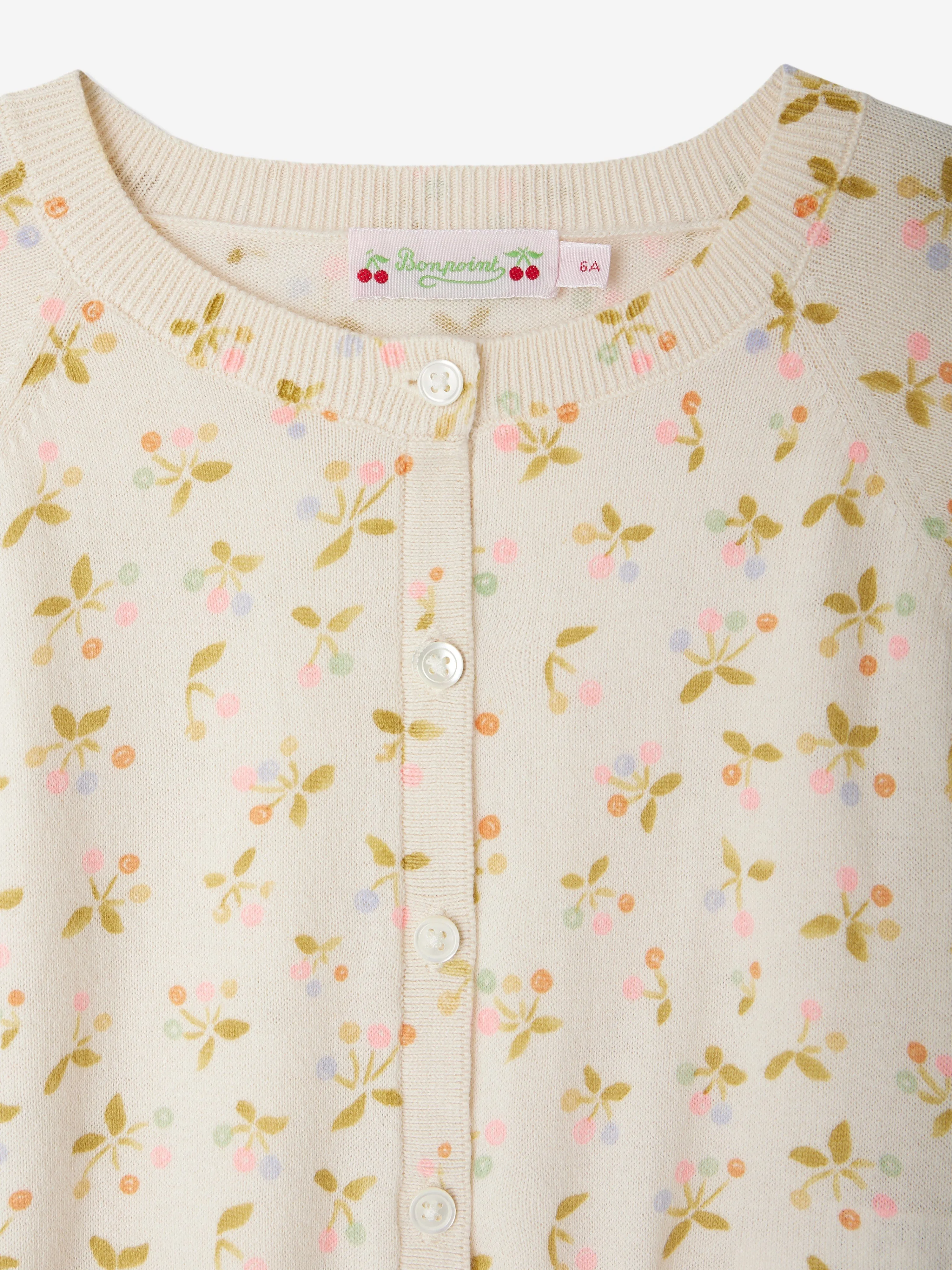 Bonpoint Girls Floral Enoha Cardigan in Ivory