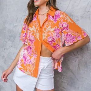 Borrowed Time Sheer Button Top In Orange