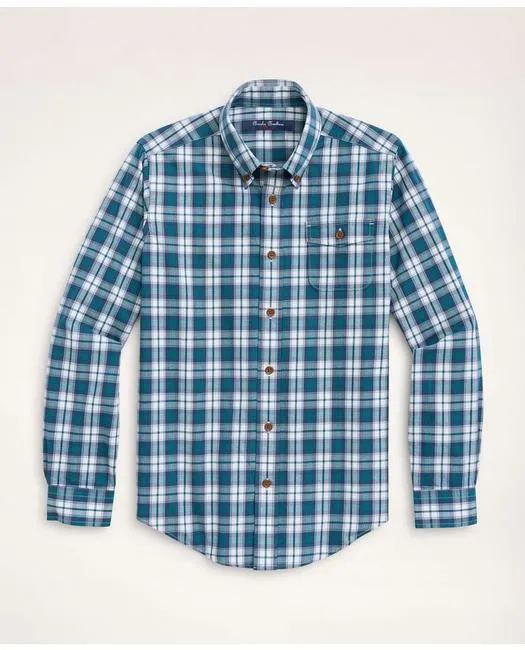 Brooks Brothers Boys Brushed Twill Navy Check Sport Shirt Blue Brooks Brothers