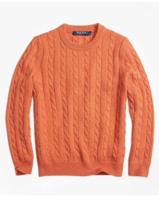 Brooks Brothers Boys Cashmere Cable Crewneck Sweater Orange Brooks Brothers