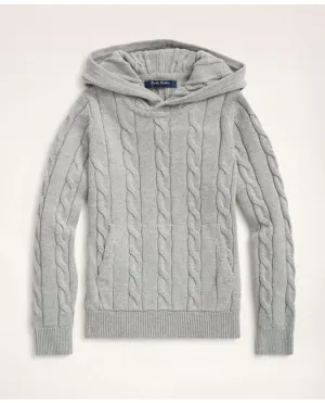 Brooks Brothers Boys Cotton Cable-Knit Hoodie Sweater Light Grey Heather Brooks Brothers