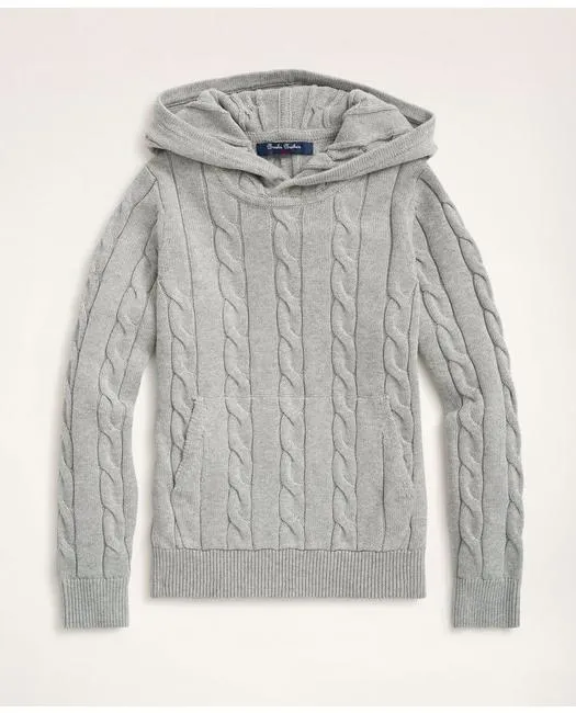 Brooks Brothers Boys Cotton Cable-Knit Hoodie Sweater Light Grey Heather Brooks Brothers
