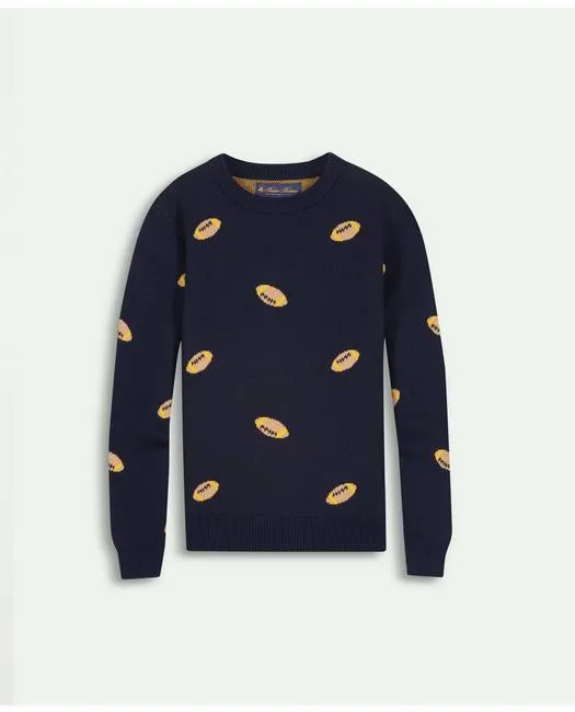 Brooks Brothers Boys Cotton Football Intarsia Crewneck Sweater Navy Brooks Brothers