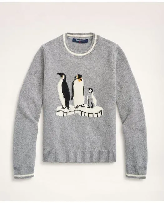 Brooks Brothers Boys Merino Wool Blend Penguin Intarsia Sweater Grey Brooks Brothers