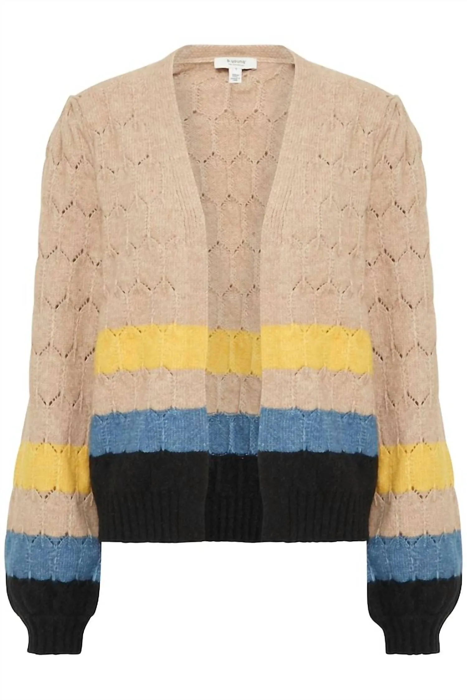 Bynillo Knit Petal Texture Striped Cardigan In Taupe Mix