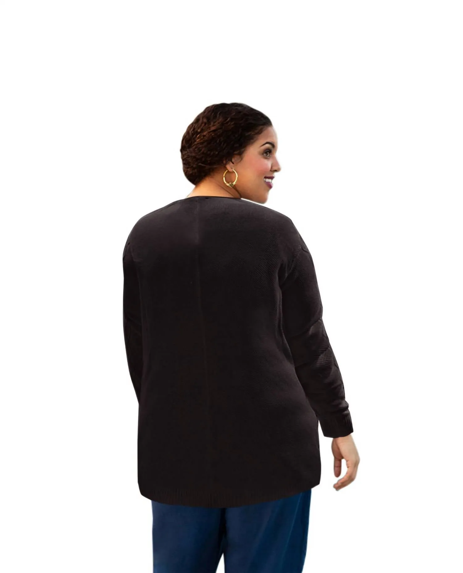 Cable Duster Cardigan - Plus In Black