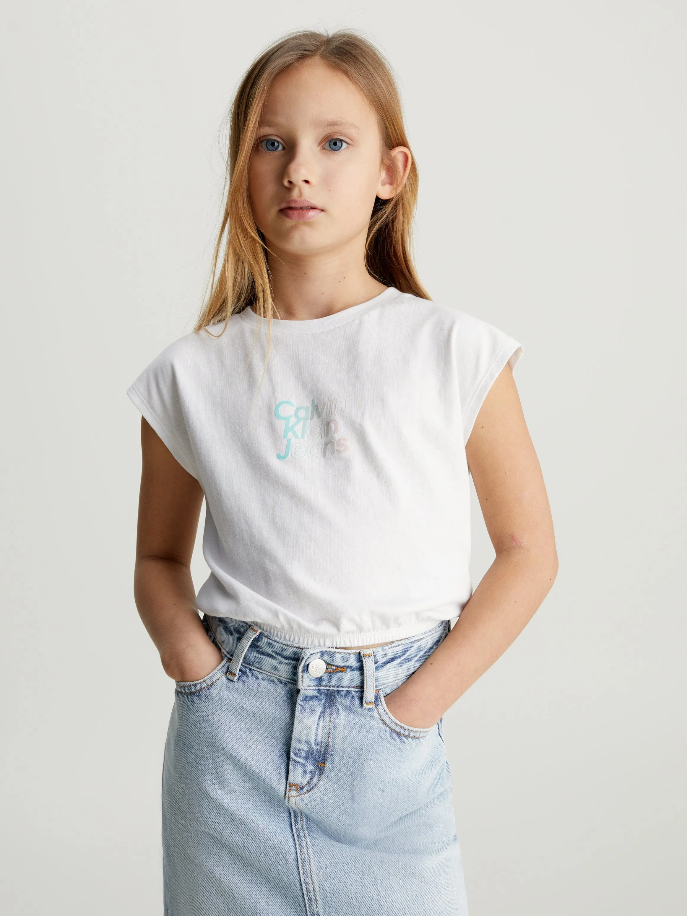Calvin Klein Girls Gradient Flock Boxy T-Shirt in White