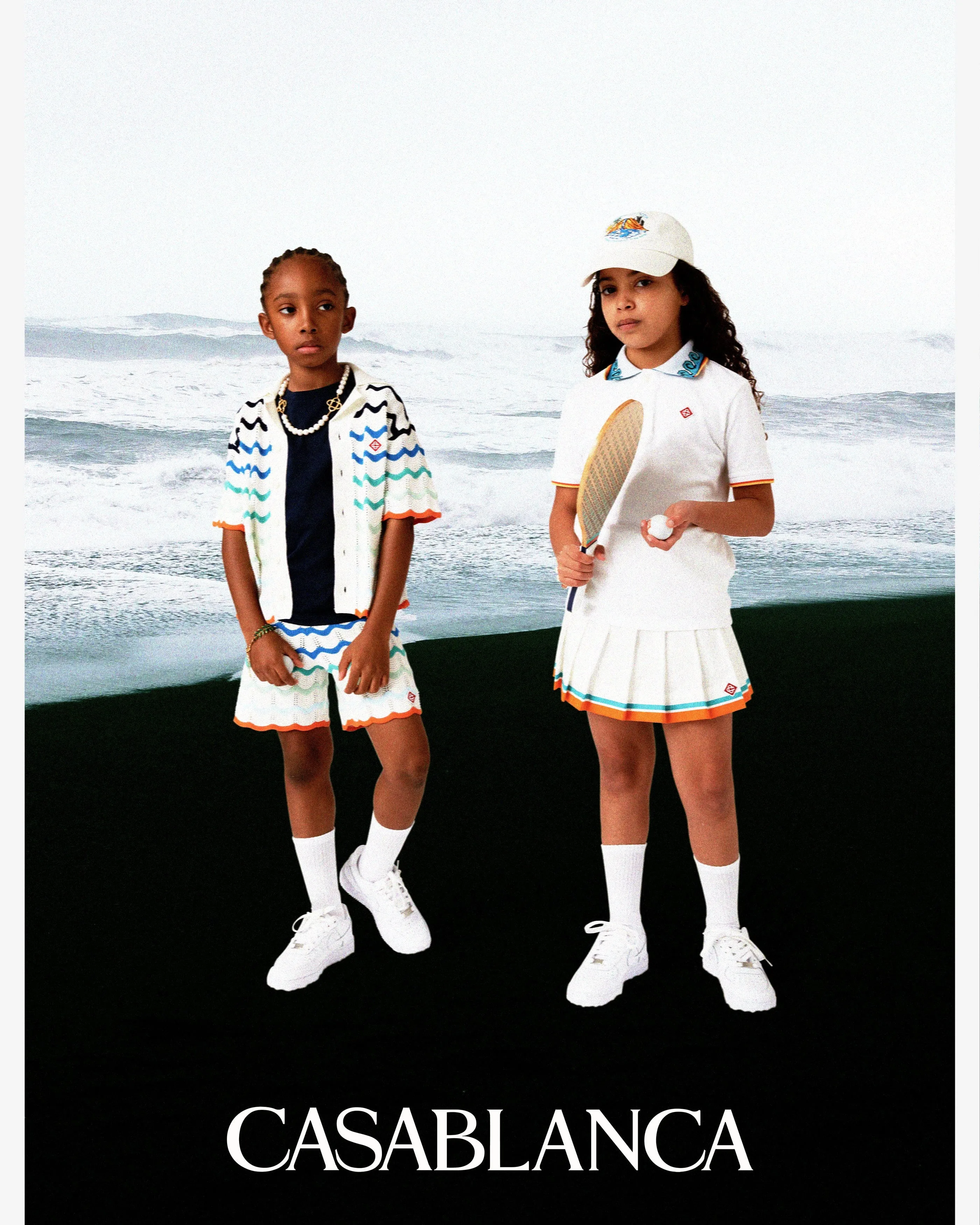 Casablanca Girls Tennis Stripe Pleated Skirt in White