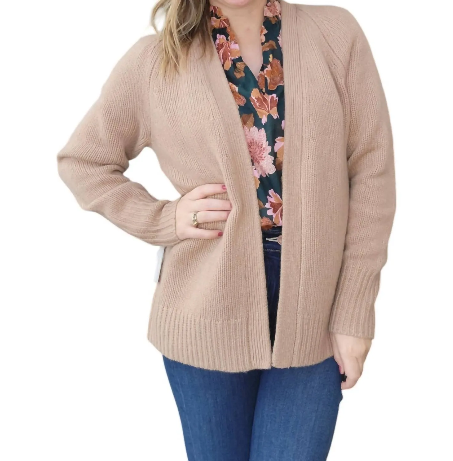 Cashmere Featherweight Cardigan In True Camel
