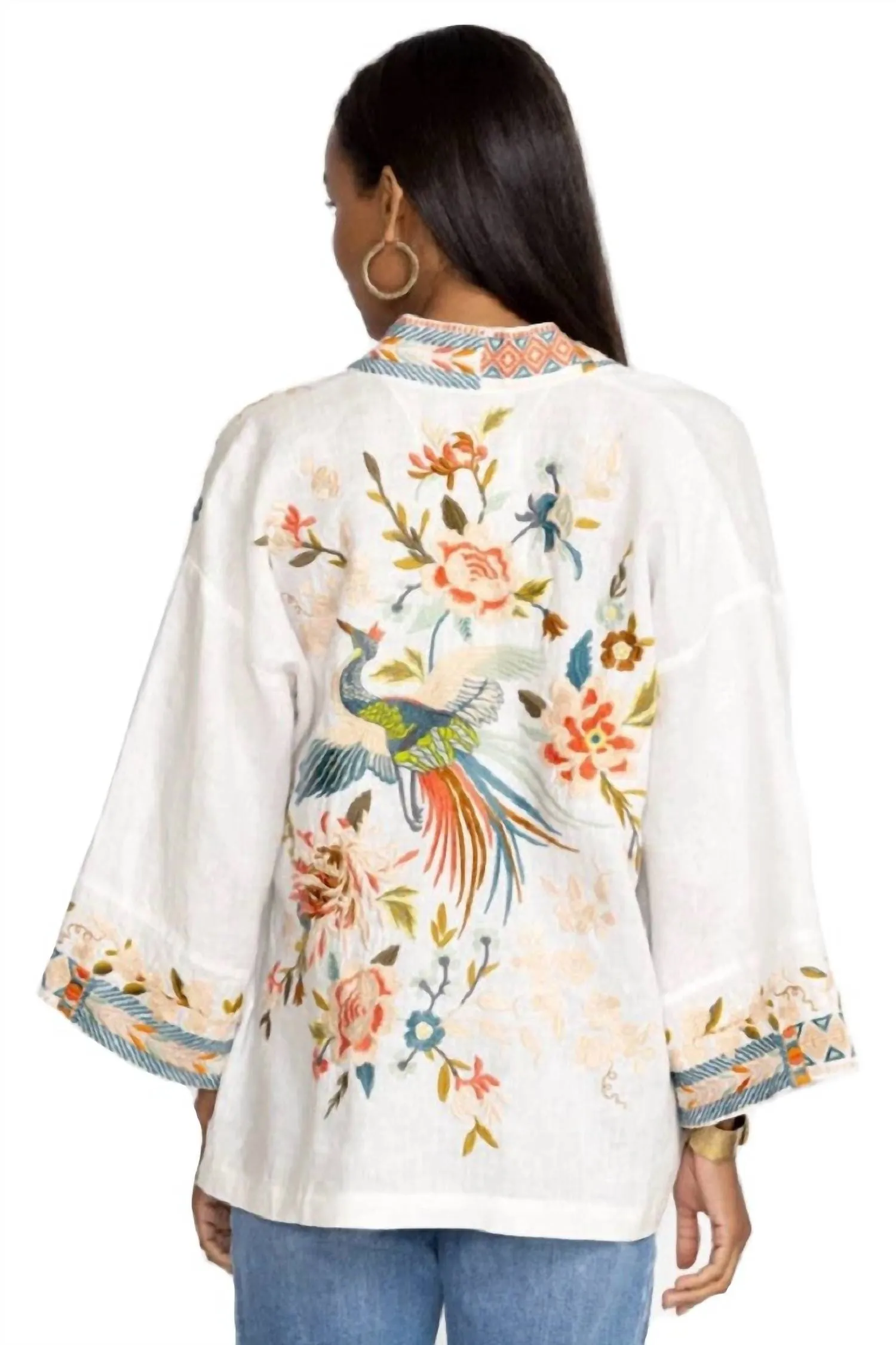 Ceretti Linen Cropped Kimono In White