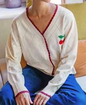 Cherry Knit Cardigan In Cream