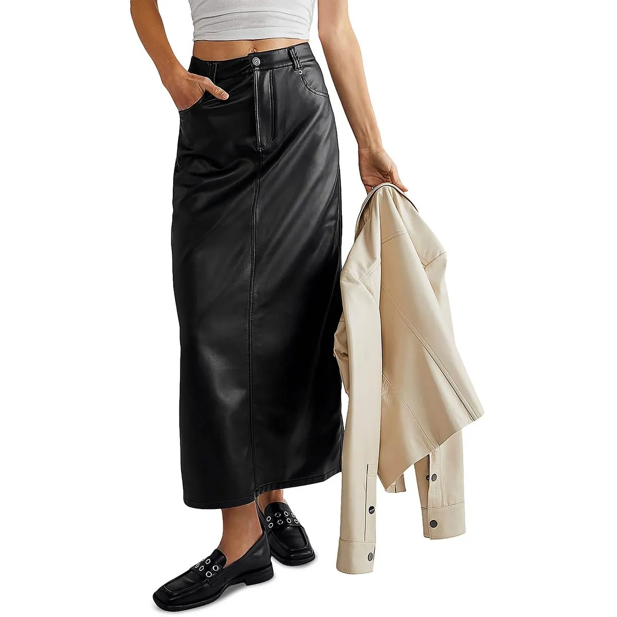 City Slicker Womens Faux Leather Long Maxi Skirt