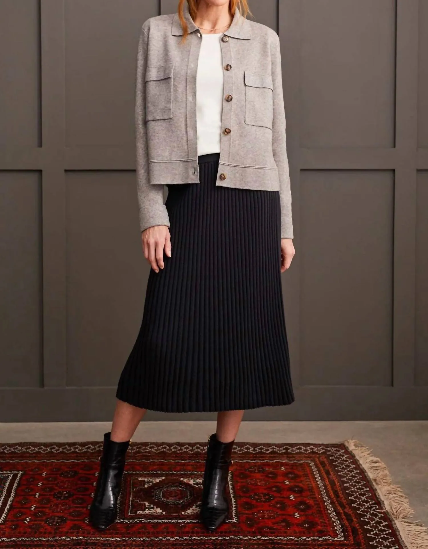 Collared Sweater Cardigan In Grey Mix