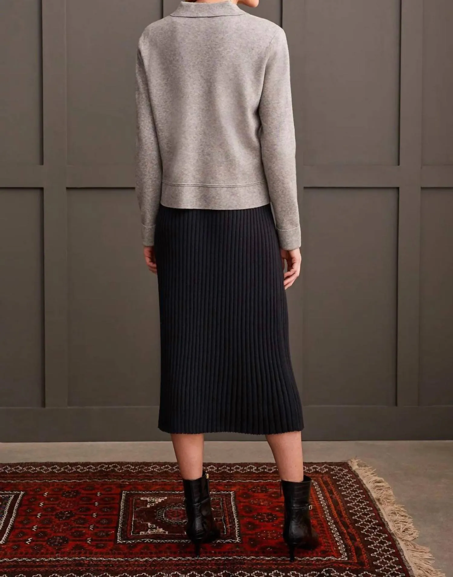 Collared Sweater Cardigan In Grey Mix