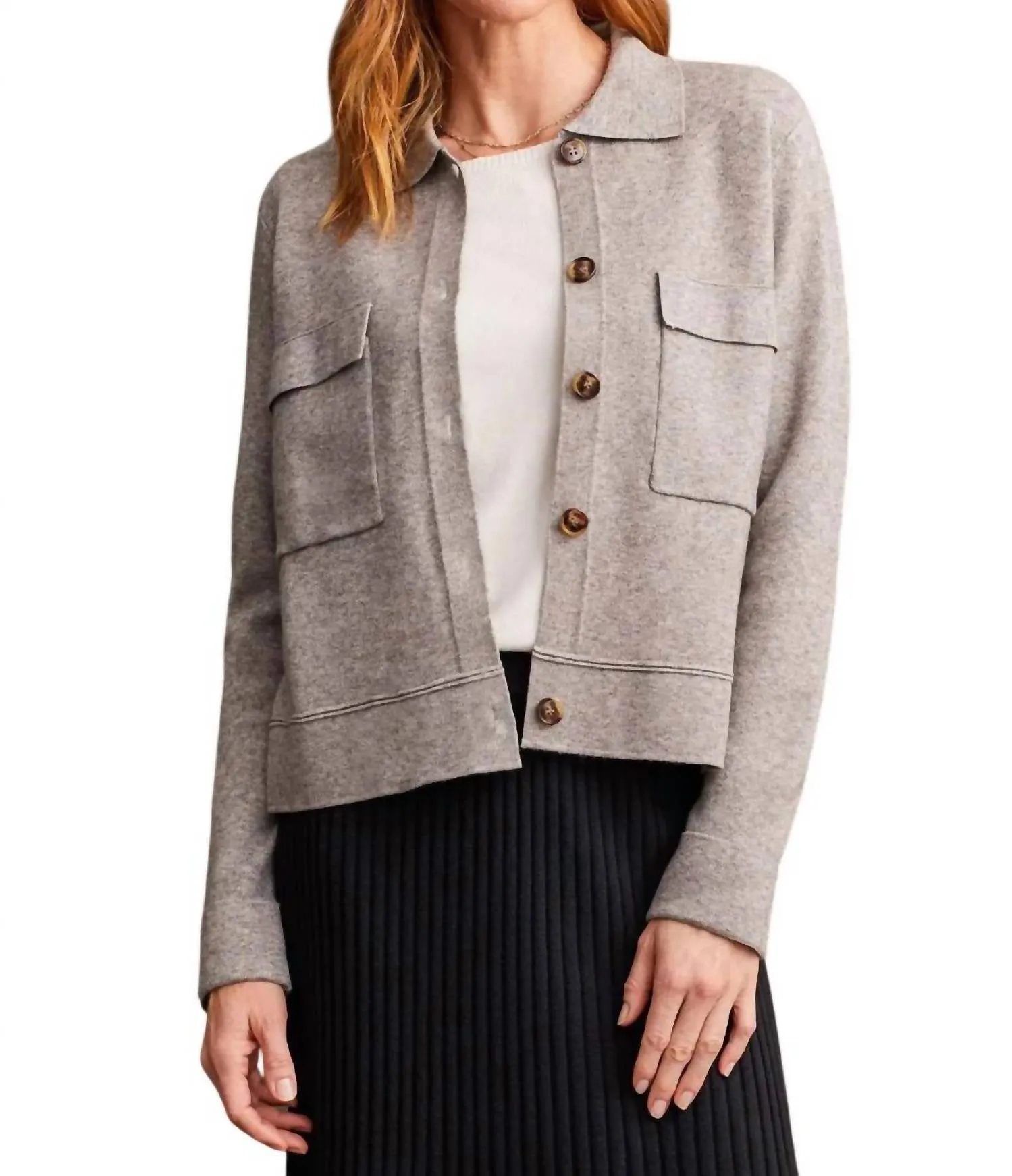 Collared Sweater Cardigan In Grey Mix