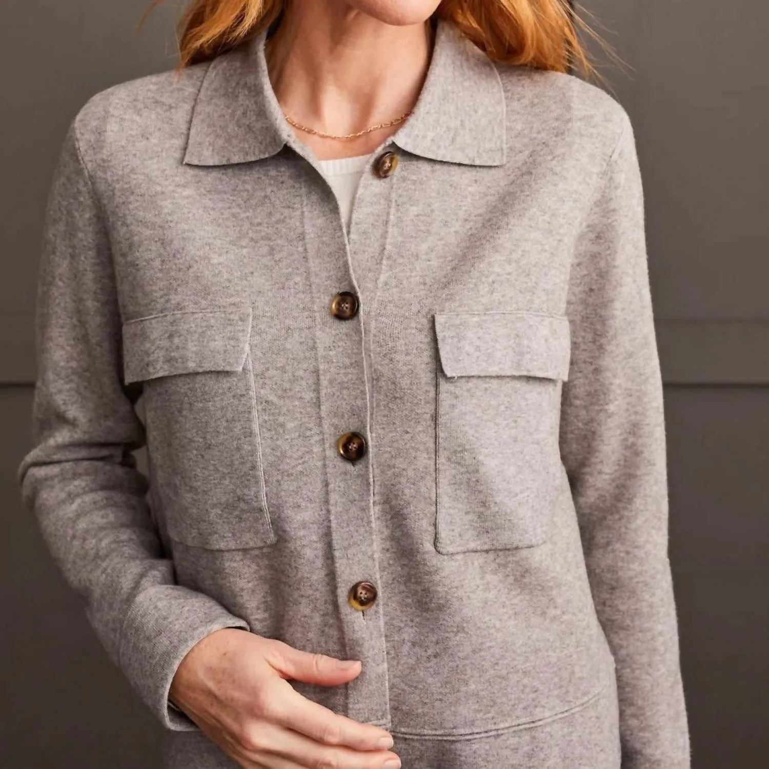 Collared Sweater Cardigan In Grey Mix