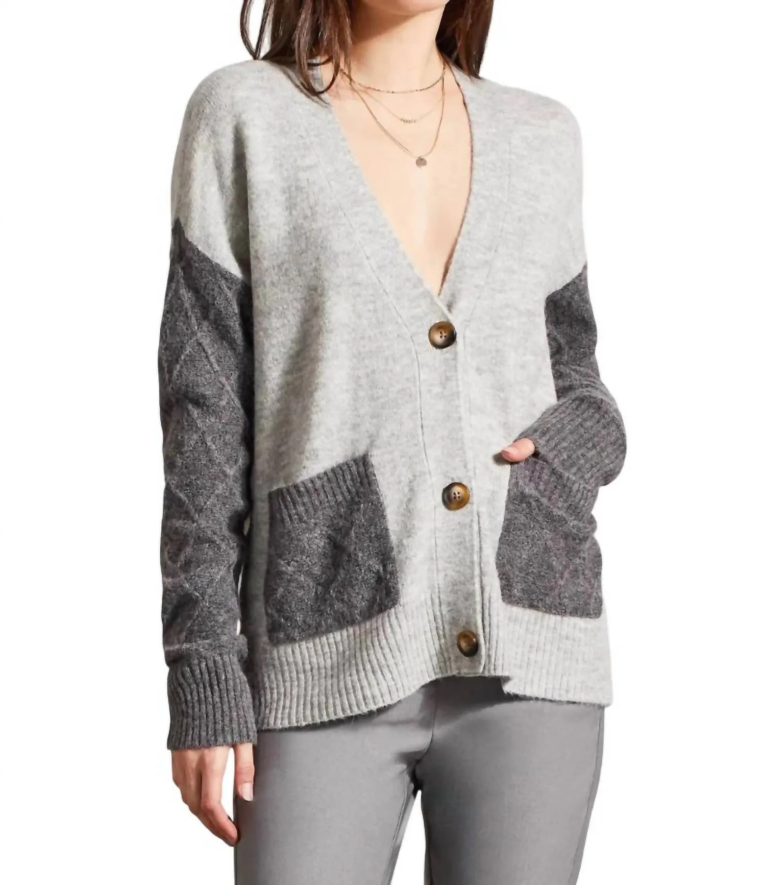 Color Block Cardigan In Grey Mix