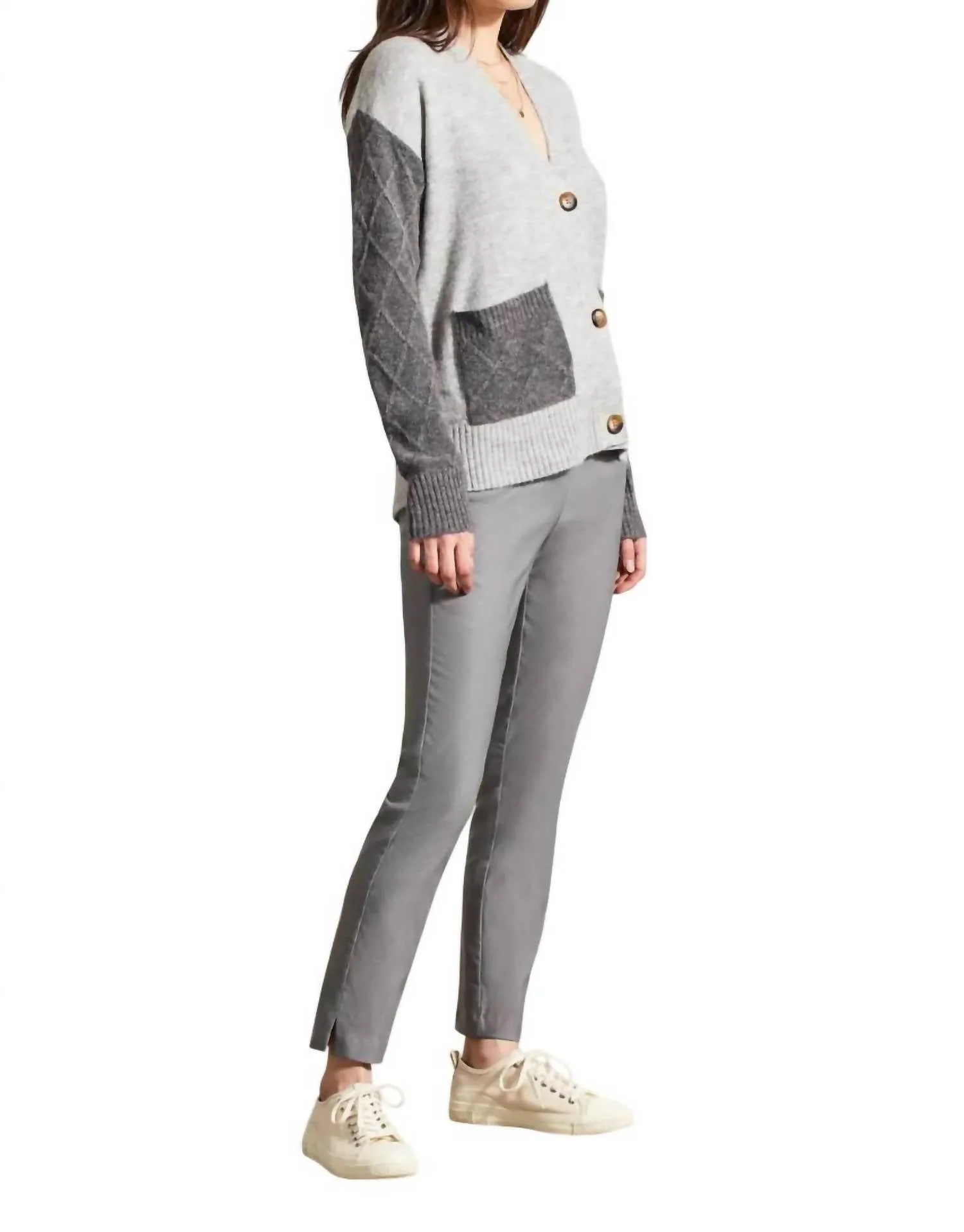 Color Block Cardigan In Grey Mix