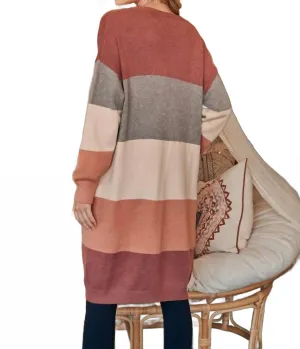 Color Block Midi Cardigan - Mauve/grey