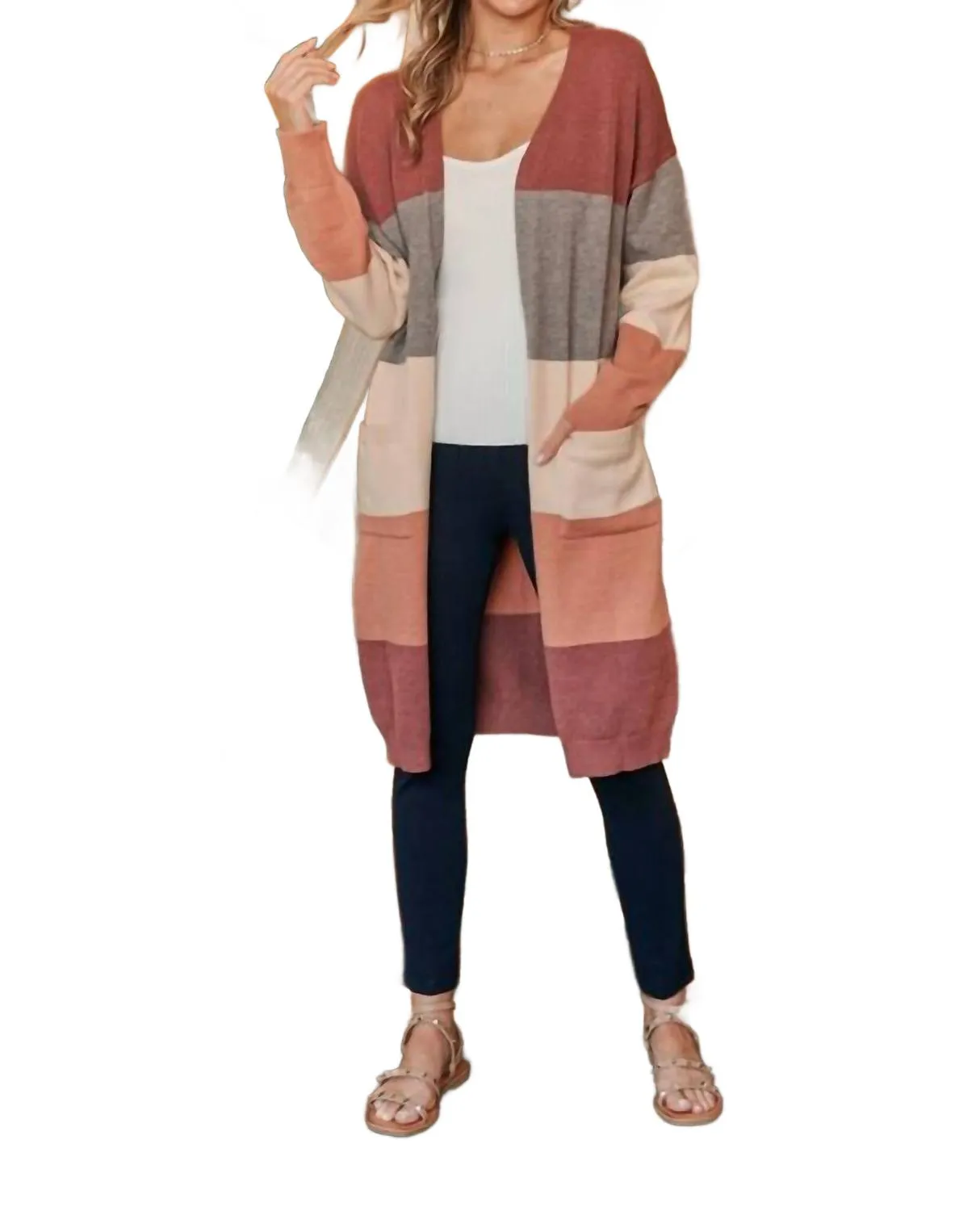 Color Block Midi Cardigan - Mauve/grey